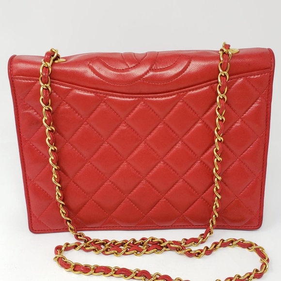 Chanel Handbags - 100% Auth Chanel Lambskin Red Shoulder Bag